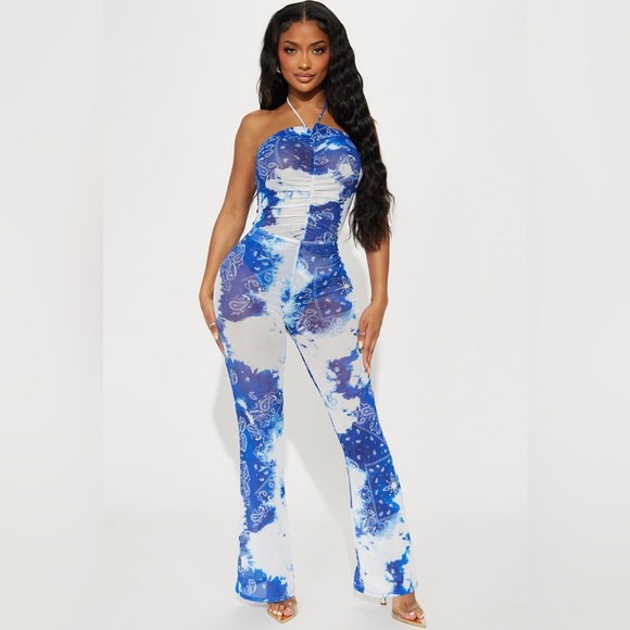 BRAND NEW WHITE/BLUE PAISLEY PRINT FLARE LEG LEGGINGS SET - Picture 4 of 6